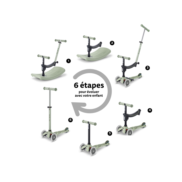 Trottinette Mini Micro Deluxe Rock & Go Vert Olive LED