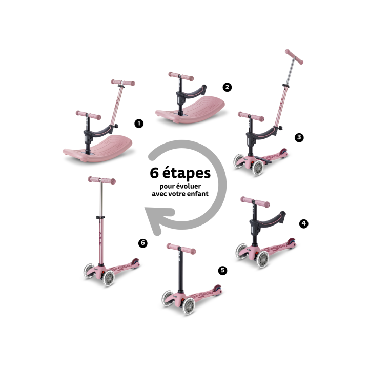 Trottinette Mini Micro Deluxe Rock & Go Rose Poudré LED
